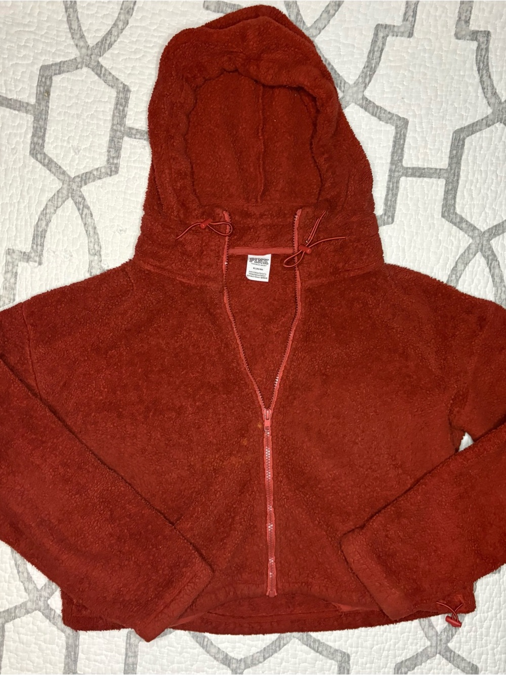 PINK Victoria's Secret Women’s Hooded Half-Zip Puffer Jacket - Rust
